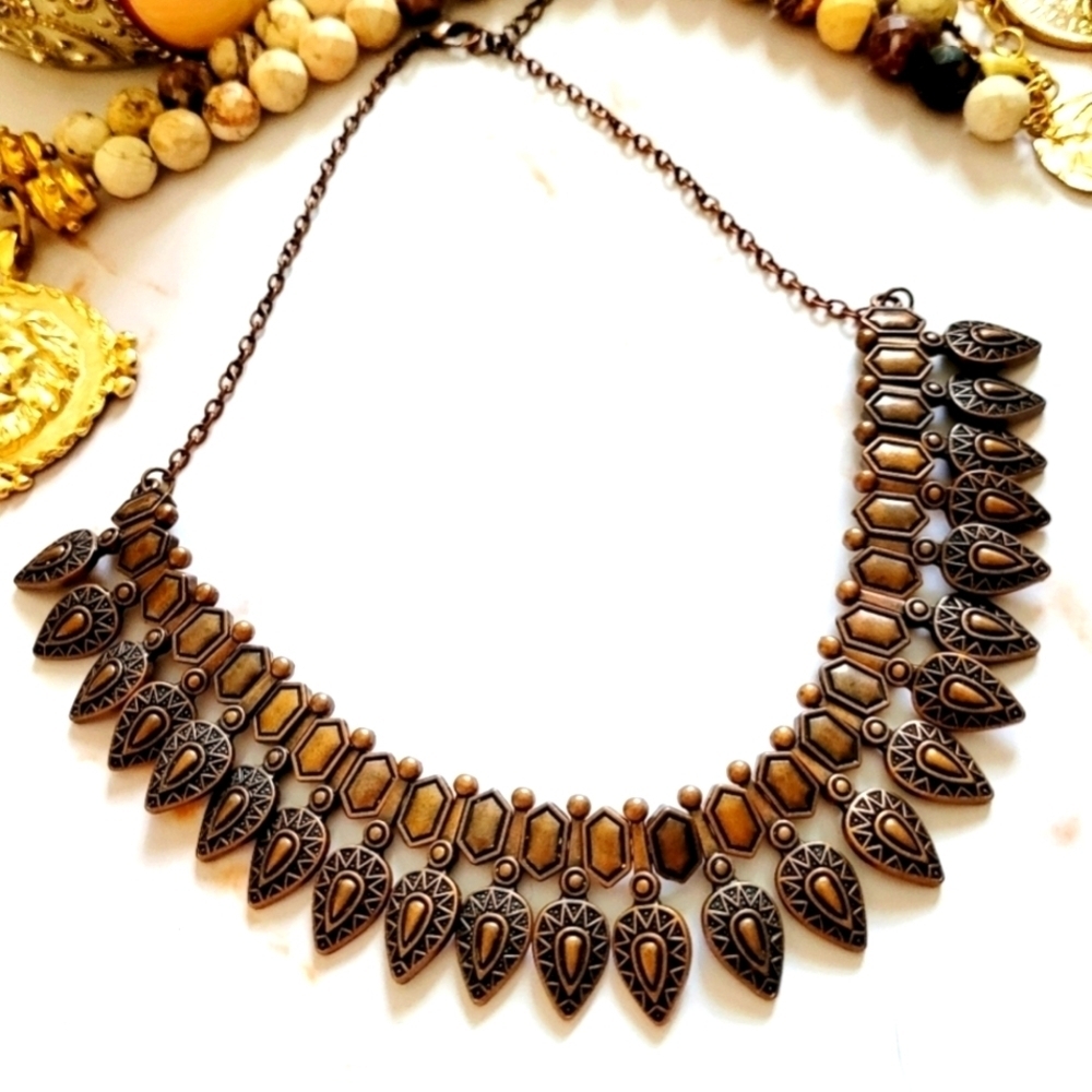 Bronze Spike Boho Collar Statement Necklace